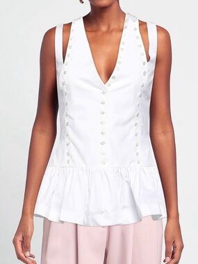 Rochas White Sleeveless Peplum Buttoned Vest Top